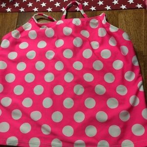 Girls OP Tankini Top Piece Pink White Polka Dot 14